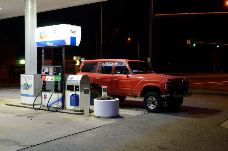 Long day: filling up near Lynden at 9:30pm.