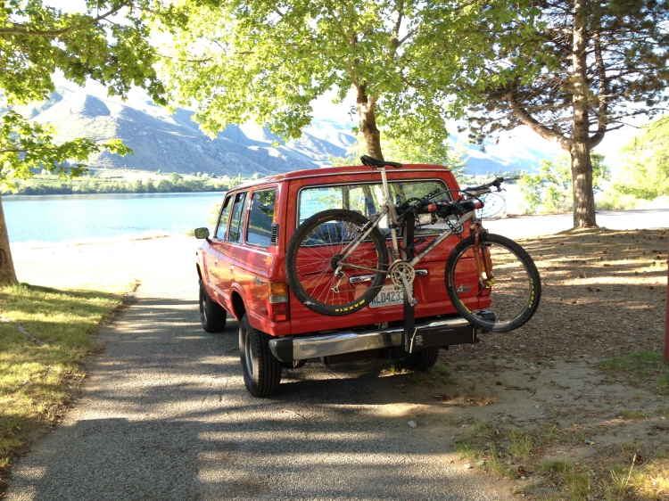 On the way to Echo Valley Race. Sleeping in the back in Entiat City Park.
