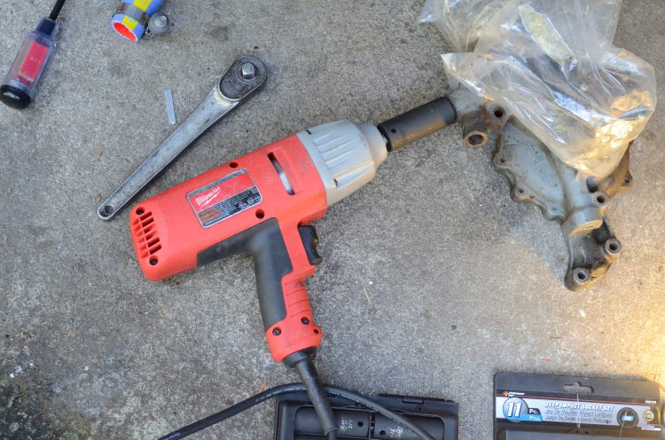 Corded electric impact wrench was essential to remove old hose bib.