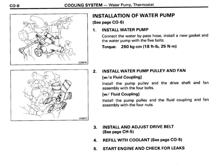 Factory manual instructions to install coolant pump